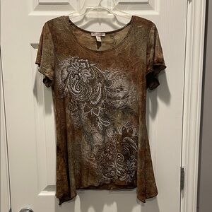 Chic Brown Patterned Short Sleeve Women's Y2K Top